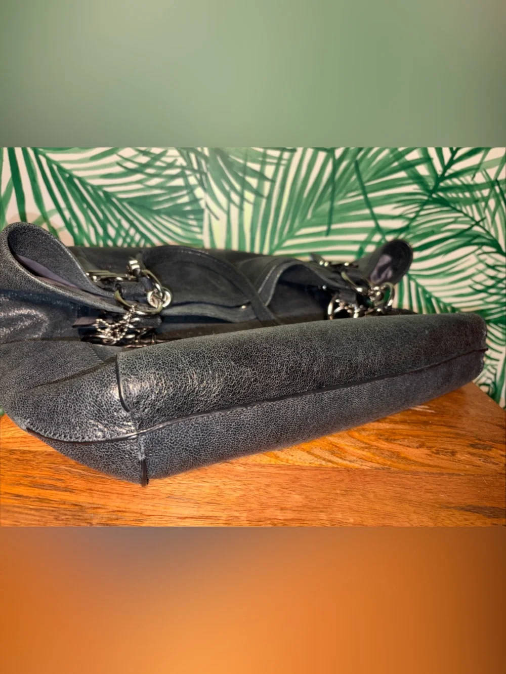 Coach Kristin Pinnacle Metallic Black Shimmer Leather Tote F19385